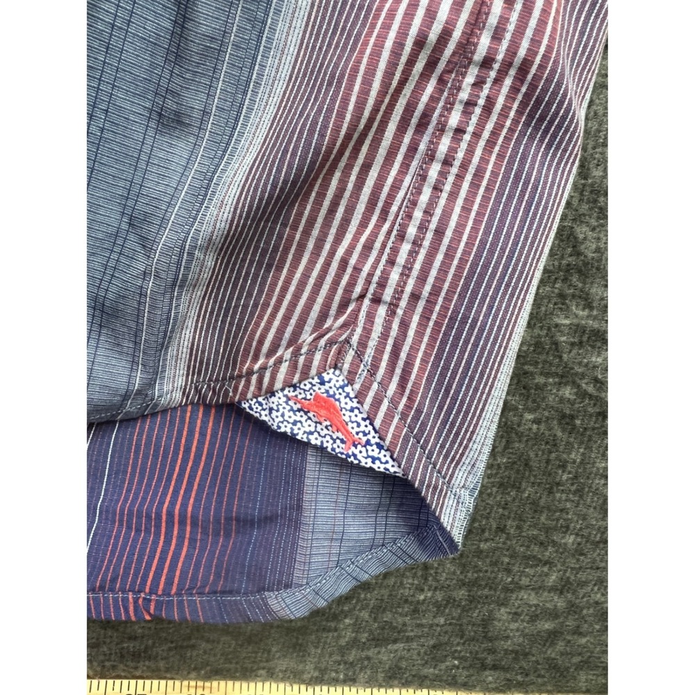 Tommy Bahama Mens XL Striped Button Down Shirt Blue Burgundy Cotton T310289 - Picture 6 of 13